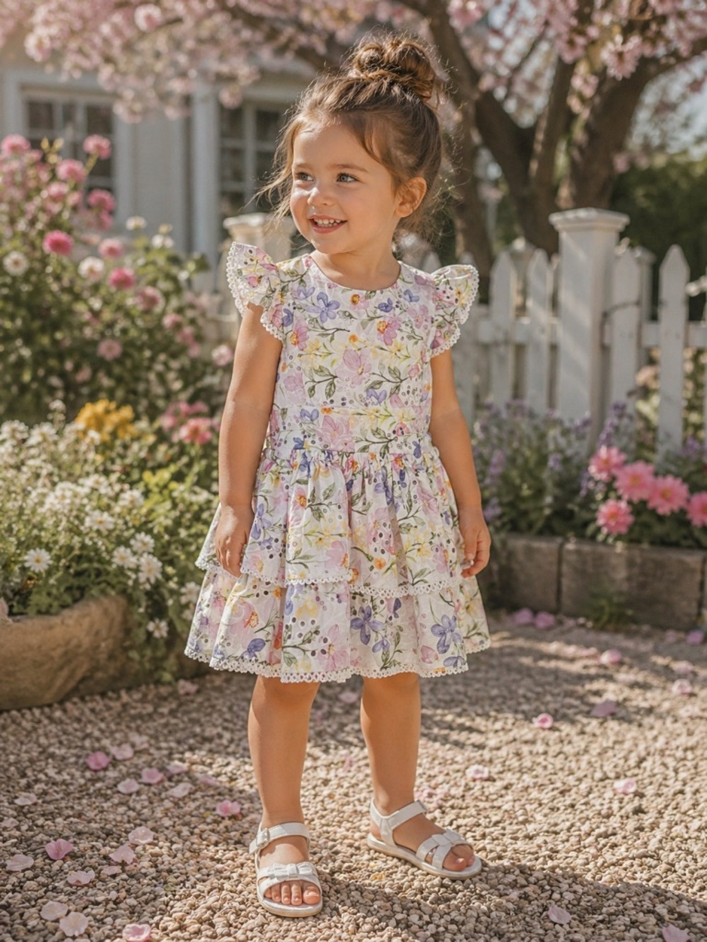 Rare Editions‎ Vintage Pink White Floral Coquette Drop Waist Ruffle Dress Sz 2T